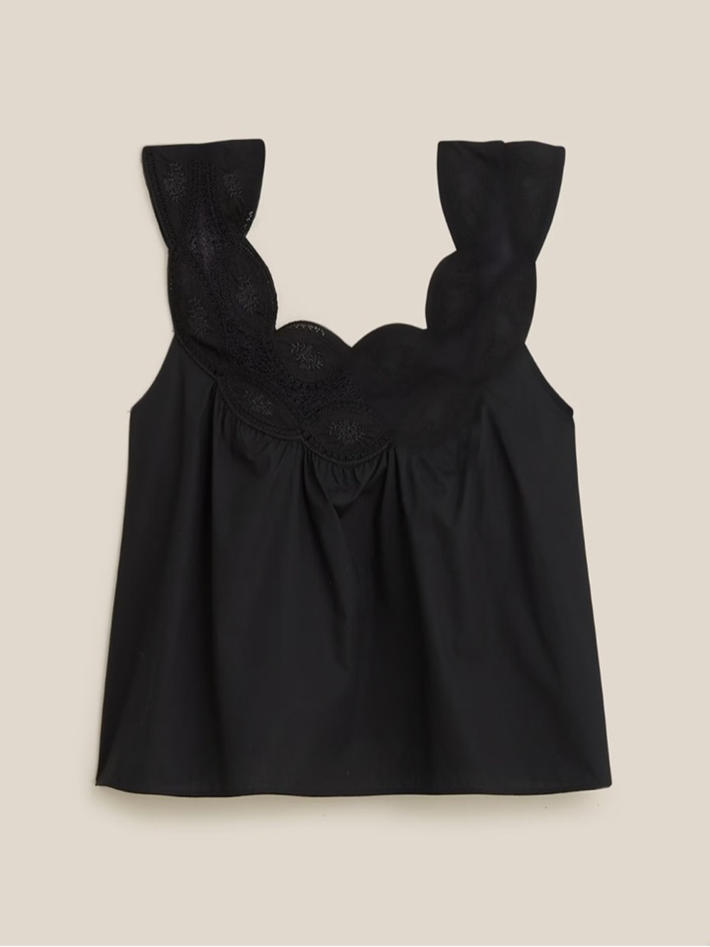 J. Crew Black Scalloped Lace Strap Swingy Camisole